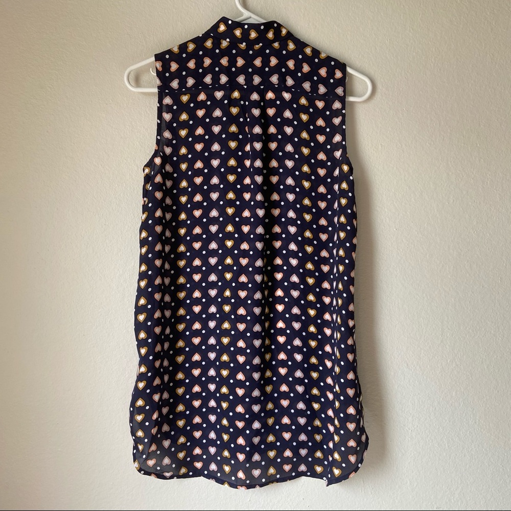 J. Crew Hearts Sleeveless Blouse Heart Navy - Picture 4 of 6